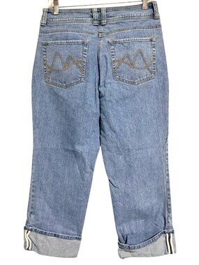 New York & Company Jean Capris Womens Size 8 Cuffed Denim Pants Blue Cotton Blen